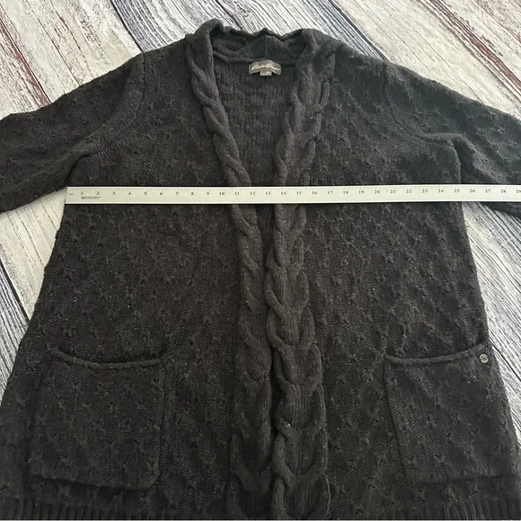 Eddie Bauer Wool Blend Cable Knit Open Cardigan In Charcoal Gray - Picture 7 of 7
